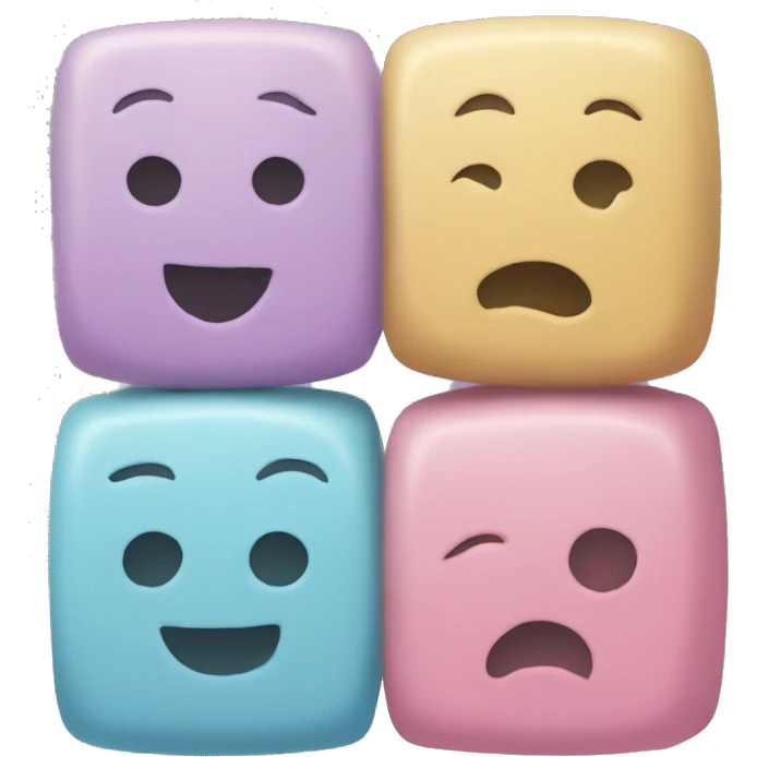 Three pastel blocks two on the bottom, one on top with a written on each block emoji