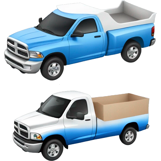 White truck faded to blue, dodge ram, doolie emoji