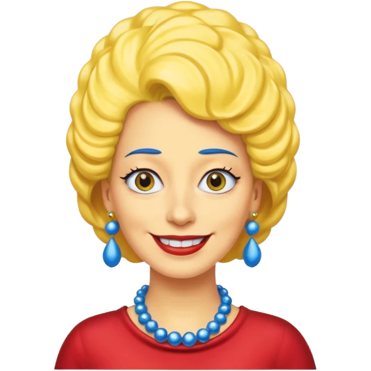 Marge Simpson, yellow skin, tall blue beehive hair, red pearl necklace emoji