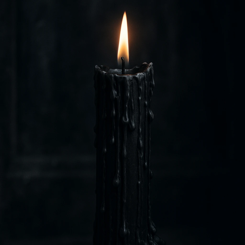 gothic black candle with dripping wax, mysterious emoji