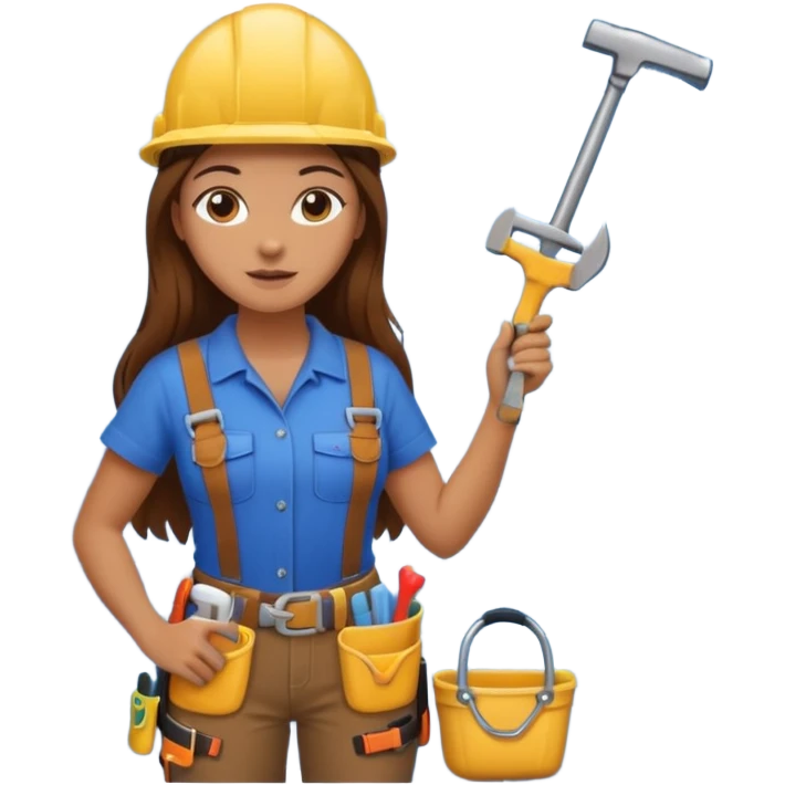 beautiful girl with long brown hair constructing new bathroom area with new shower and amenities  emoji