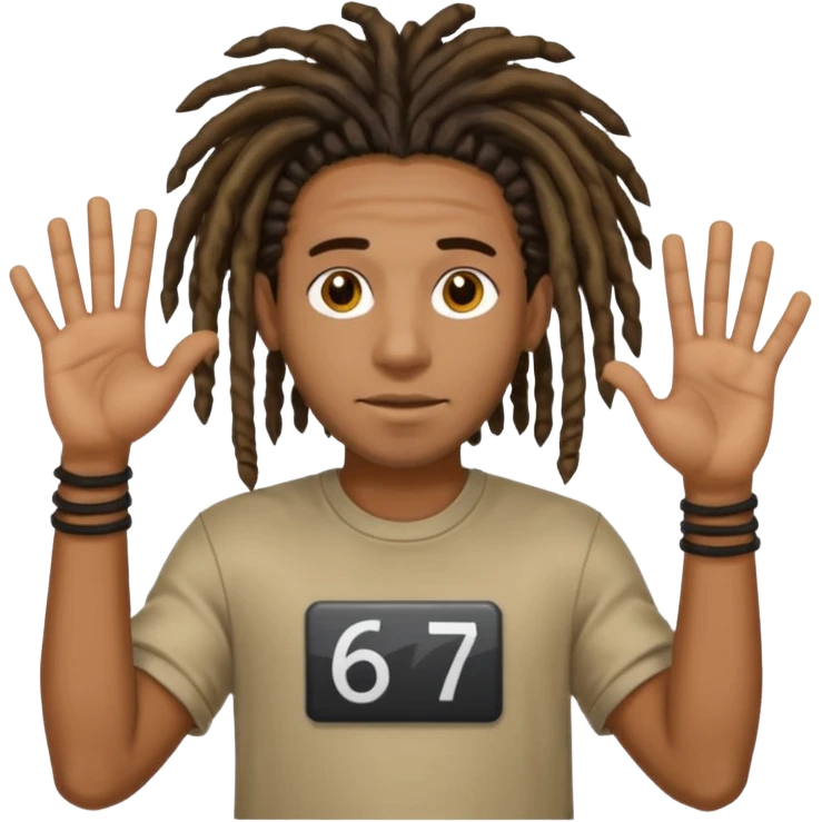 A Black man with dreads holding up physical numbers 6 in his right hand and 7 in his left hand  emoji