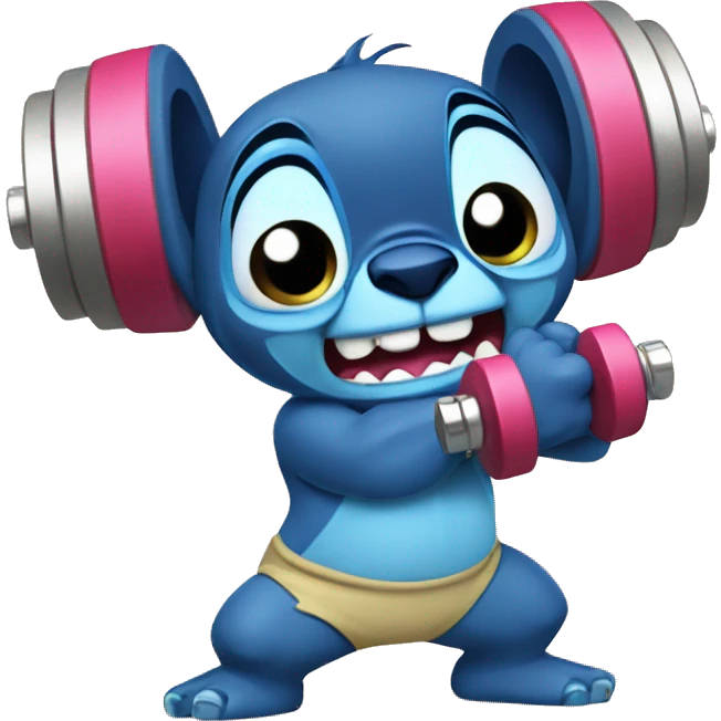 Stitch training with dumbbells from cartoon Lilo & Stitch  emoji
