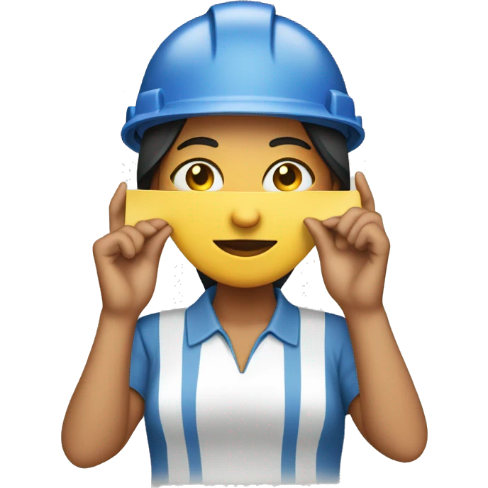 Hispanic construction woman holding a out blueprint covering half her face emoji