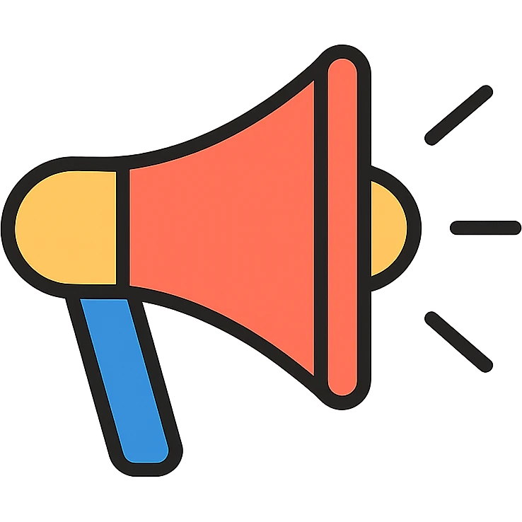 megaphone in a lineal color outlined icon style, black outlines with color fills, modern and professional look, minimal details emoji