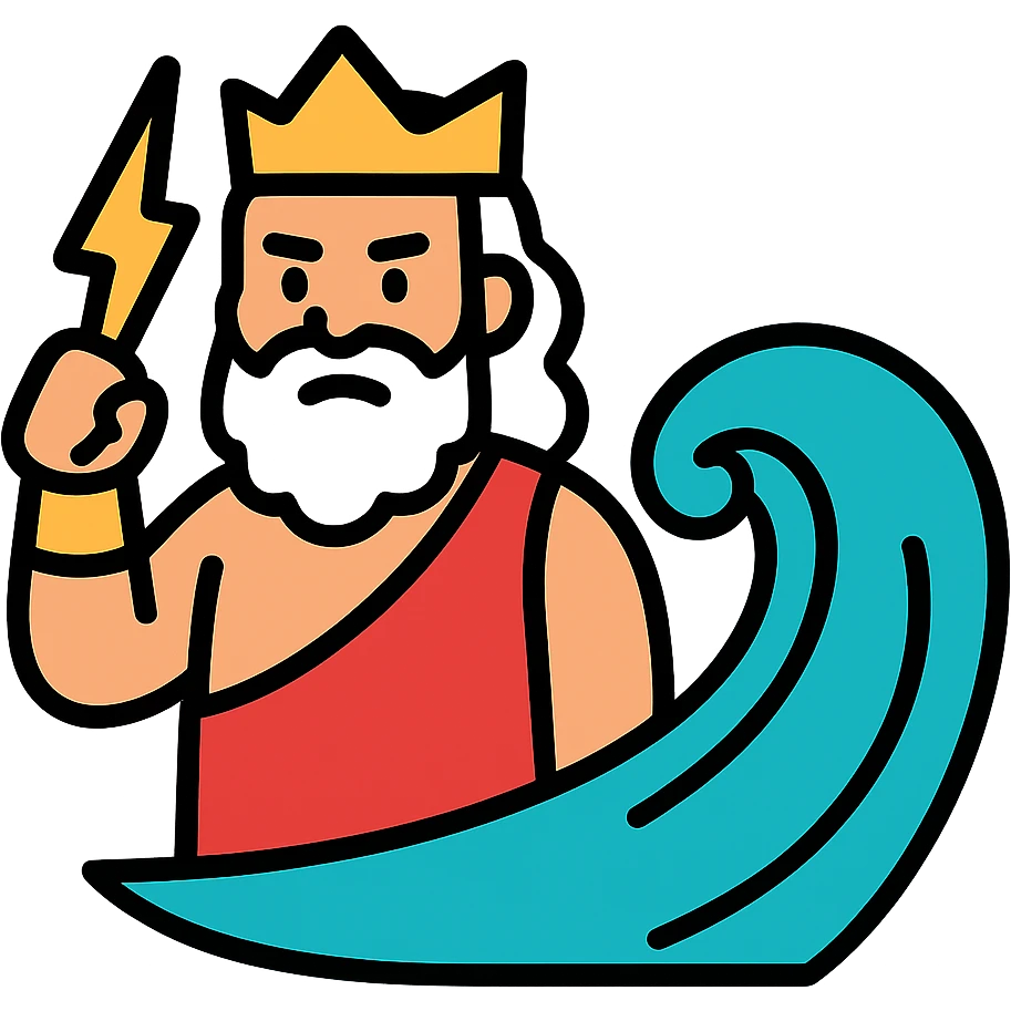 Zeus with a wave emoji