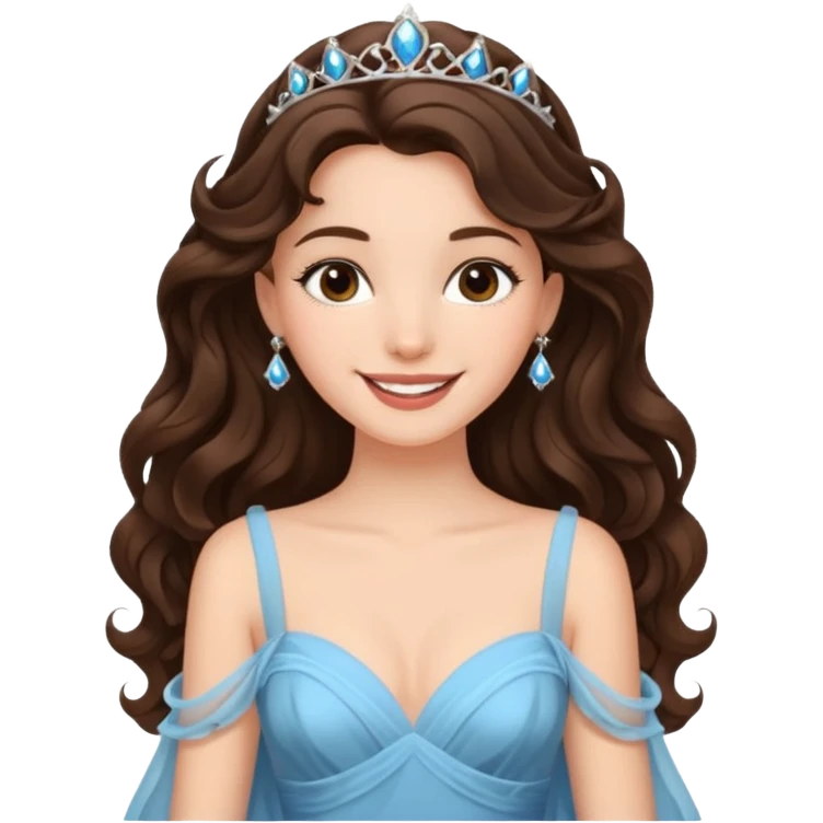a beautiful brunette wavy flowy hair princess wearing a gown with elegant piercing and smile gently  emoji