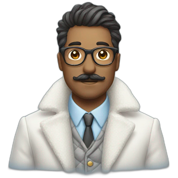 glasses and mustache man, wearing an unicorn flurry winter suit emoji