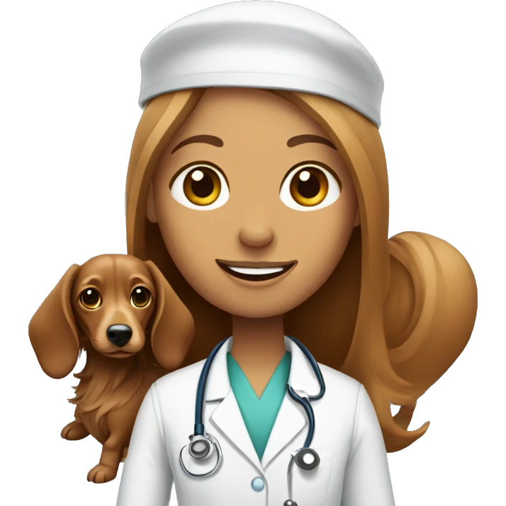 Medical worker holding a longhaired dachshund emoji