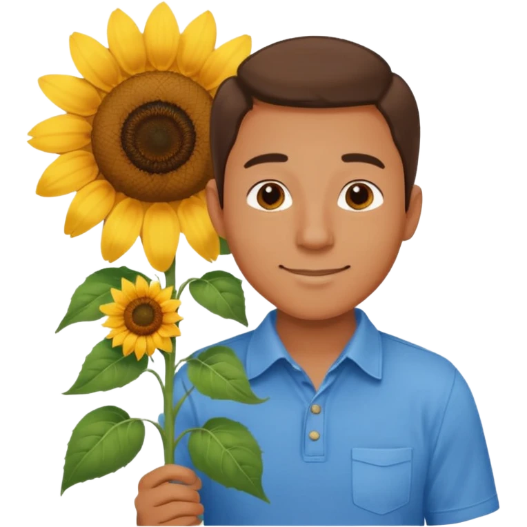 Man smelling sunflower with gentle smile, body emoji