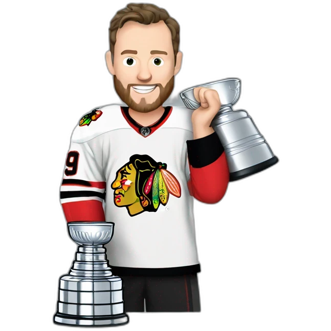 Jonathan Toews holding the Stanley Cup with beard emoji