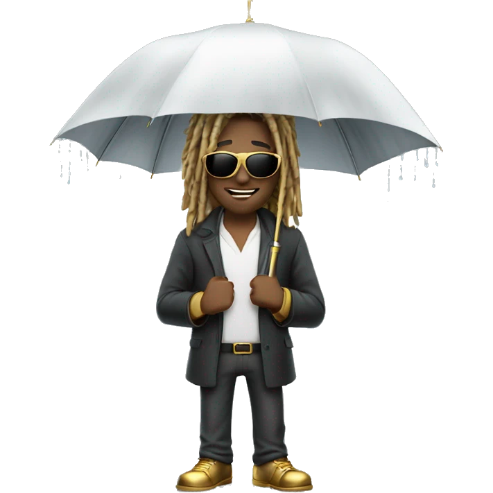 White male with dreadlocks gold sunglasses on holding umbrella for the rain but instead of rain its money  emoji