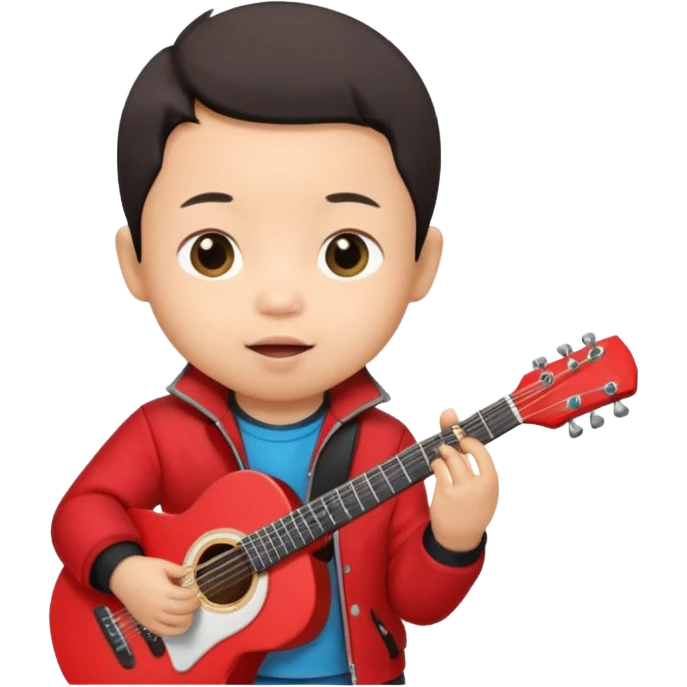 guitar rock player, baby asian head, red jacket emoji