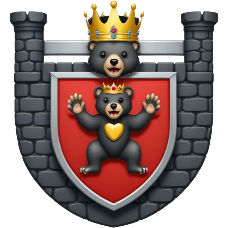 The coat of arms shows on a silver (white) shield, a black bear rampant with tongue and claws in red. On the shield rests a golden five leaved crest coronet, whose tiara of brickwork is provided with a gate in the center. emoji