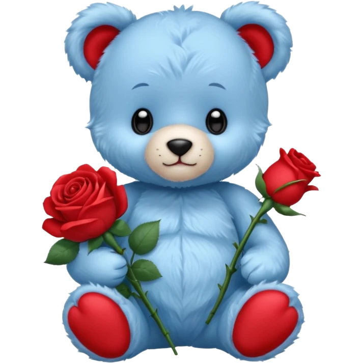 cute blue baby teddy bear holding roses  emoji