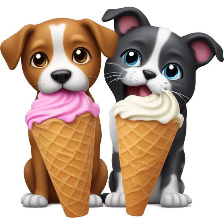 Dog and cat eating ice cream emoji