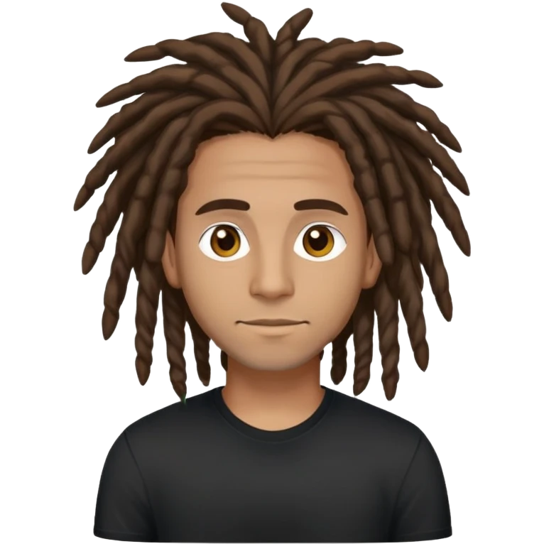 columbian tech man with brown hair, dreadlocks, brown eyes. And black shirt. emoji