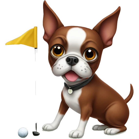 Red Boston terrier playing golf emoji