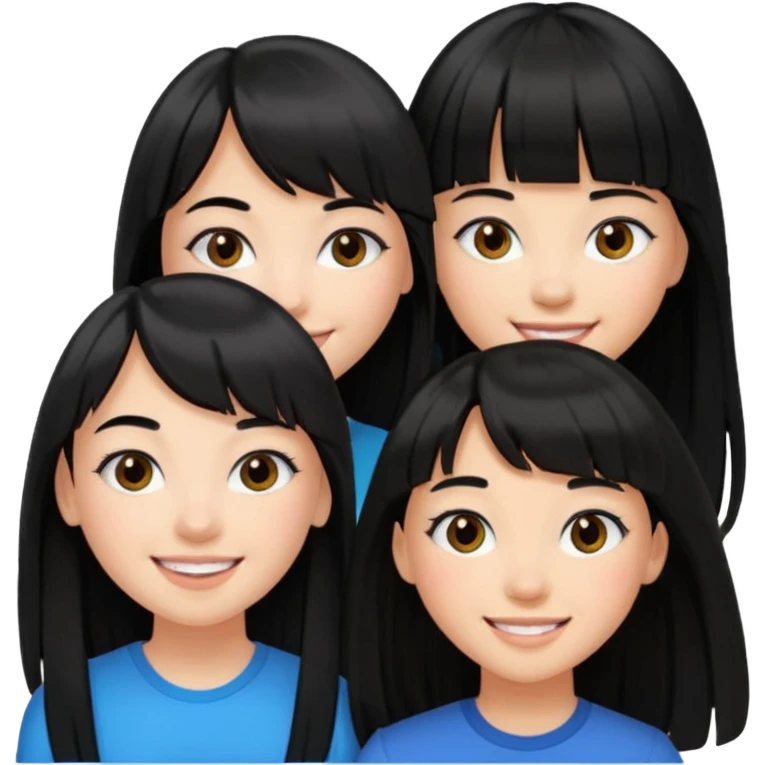 two teenage girls with long black hair, one with bangs, one with prominent lashes, friends emoji
