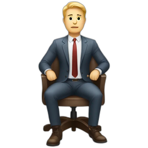 White businessman sitting on chair and thinking with hold down hand emoji
