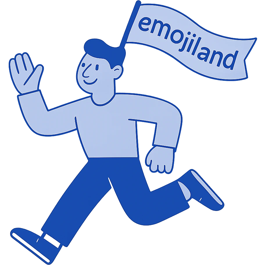 happy runner waving a flag that says 'emojiland' emoji