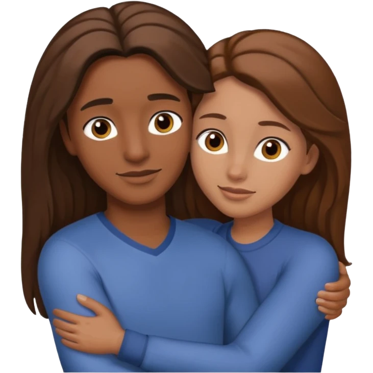 Couple embracing with arms around each other; black woman with brown eyes and long brown hair, white man with brown hair  emoji