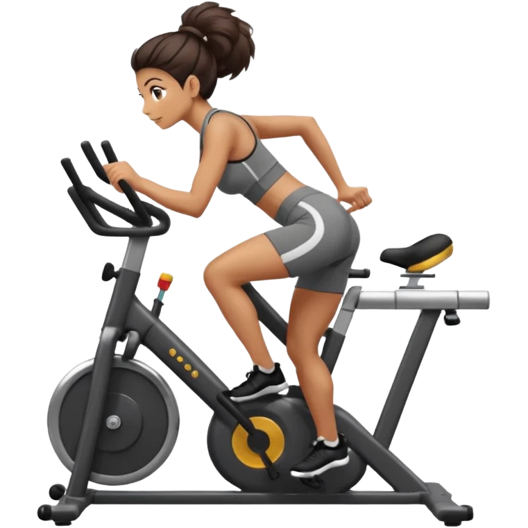 Woman in training clothes: dark snail hair on an ergonomic gym bike emoji