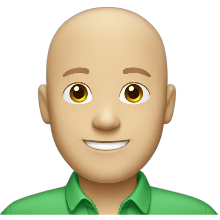 Bald happy white man with green shirt with collar emoji