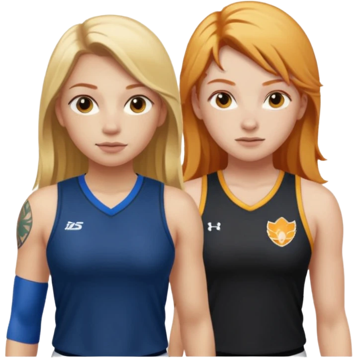 girl with long blonde hair and tattoos next to an athletic ginger girl lwsbians emoji