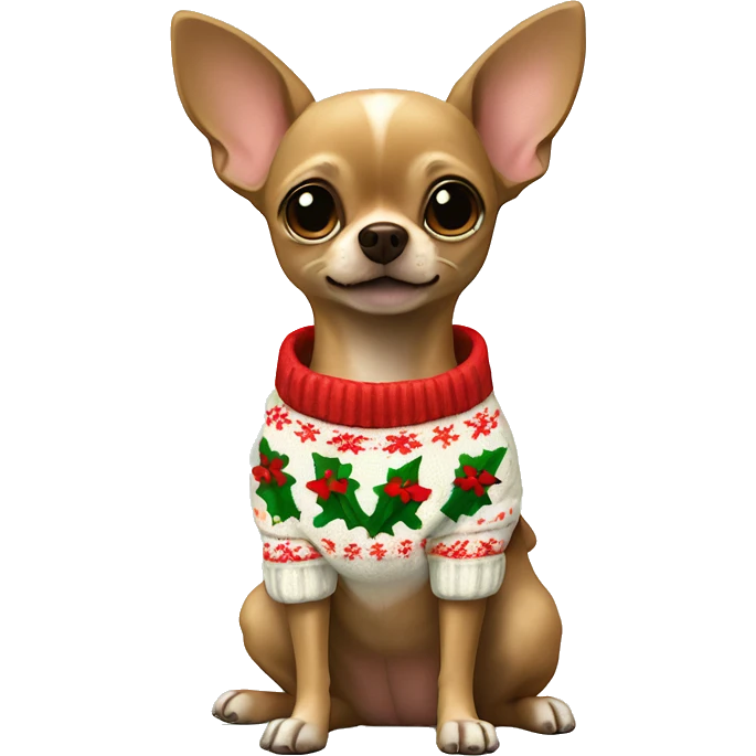 A brown chihuahua with a Christmas sweater and a hyacinth flower in his paw emoji