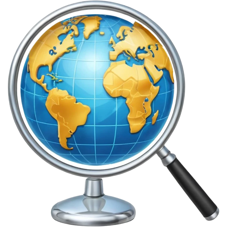 web search icon, magnifying glass over a globe, bright and simple, no text emoji