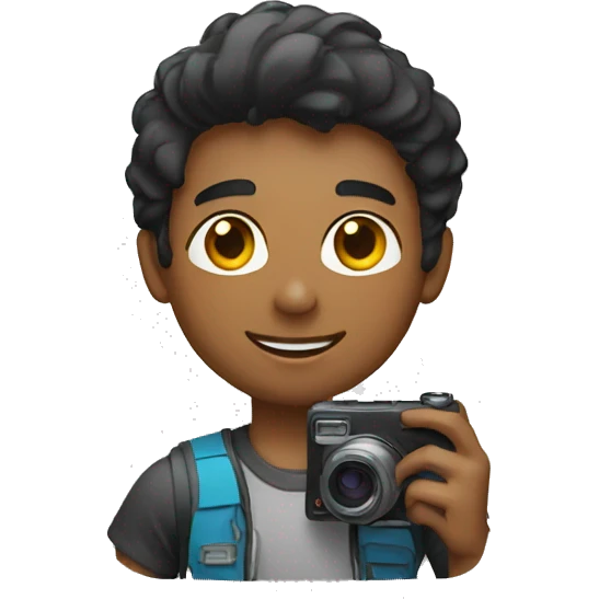 A boy taking a photo with a selfie camera emoji