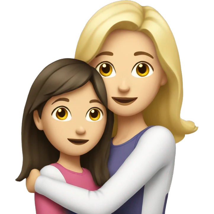 blonde mom and brunette daughter hugging emoji