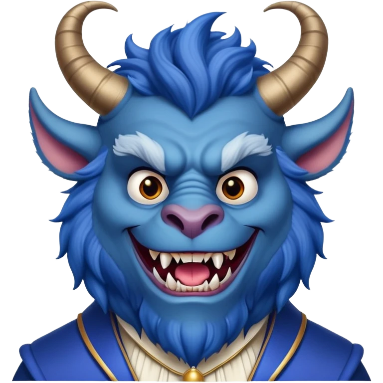 The Beast from Beauty and the Beast, furry blue monster with horns and fangs wearing elegant royal clothes emoji
