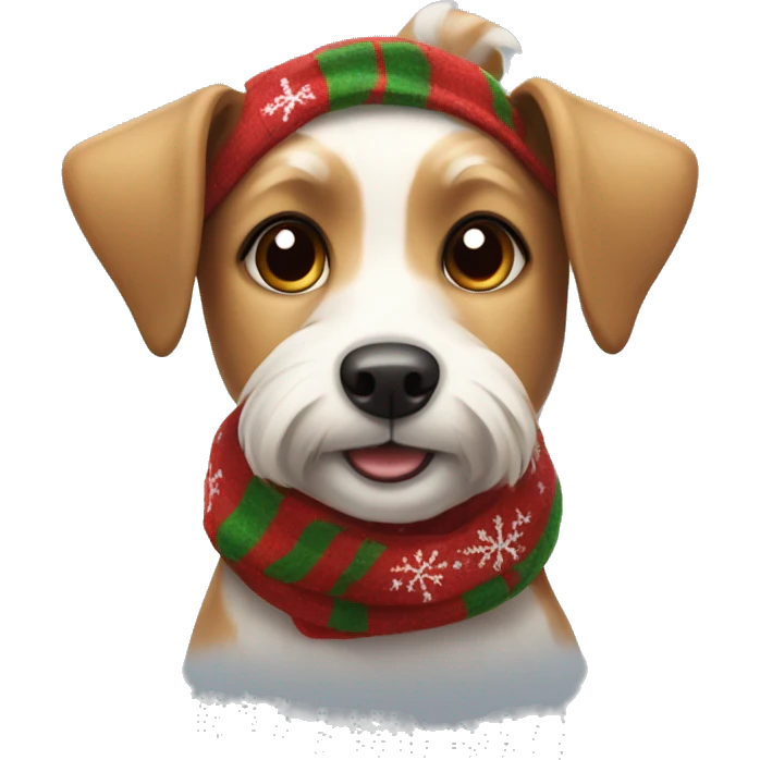 Small terrier dog with floppy ears wearing Christmas scarf  emoji