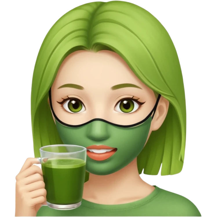 clean girl vibe drinking matcha with face mask emoji