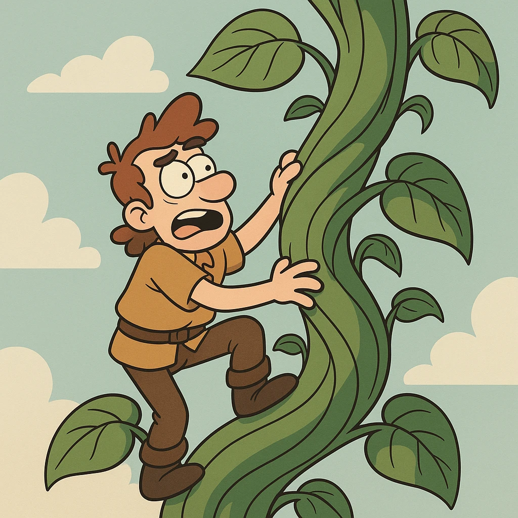 cartoon style exaggerated thick beanstalk stalk with big leaves emoji