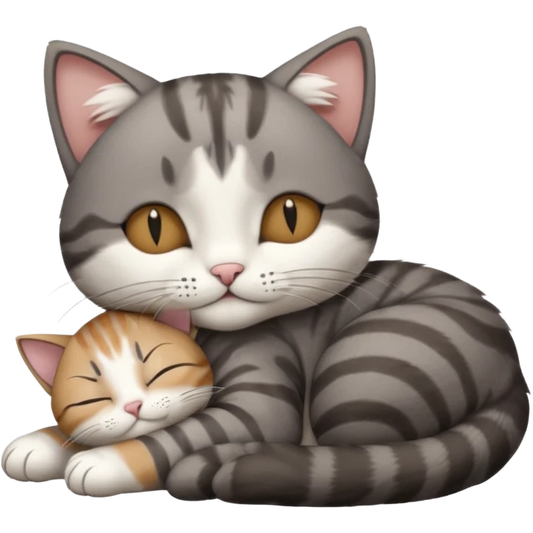 dark grey and white small cat with his eyes closed lying down leaning on its elbow with its paw curled under its head holding it up emoji