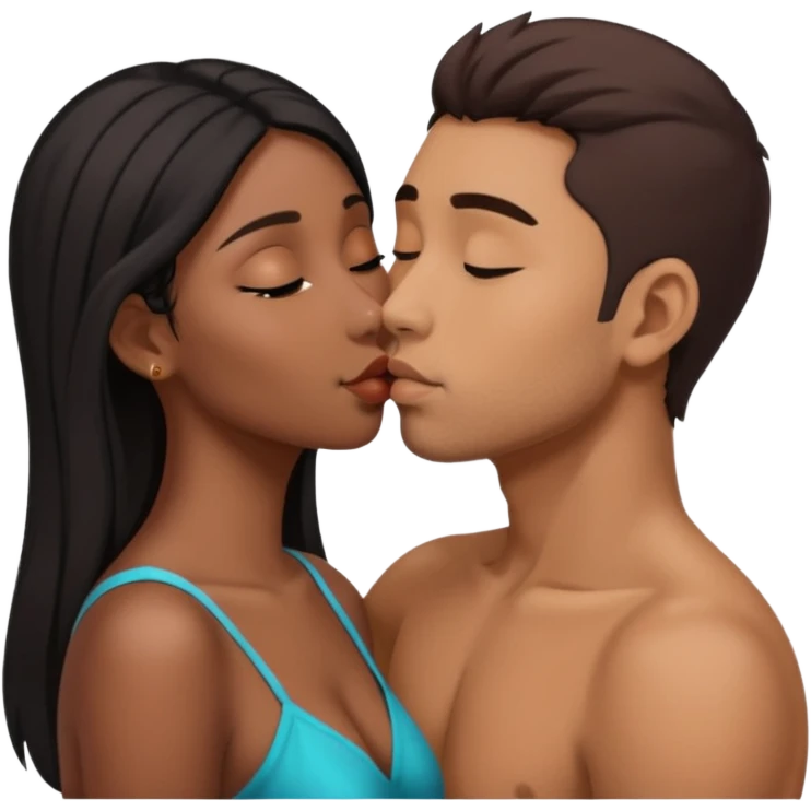A black indian girl kiss Eastern asian man  emoji