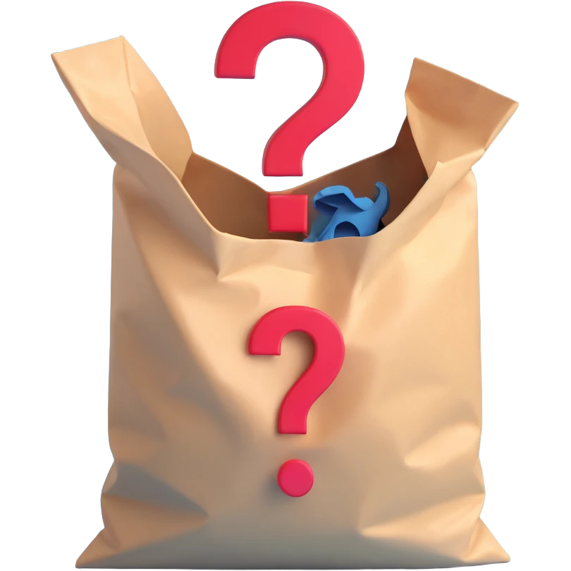 head inside a bag with a question mark emoji