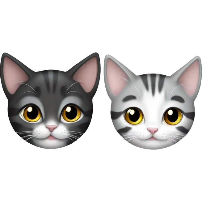 Two kittens, one grey and white tabby and one black kitten emoji