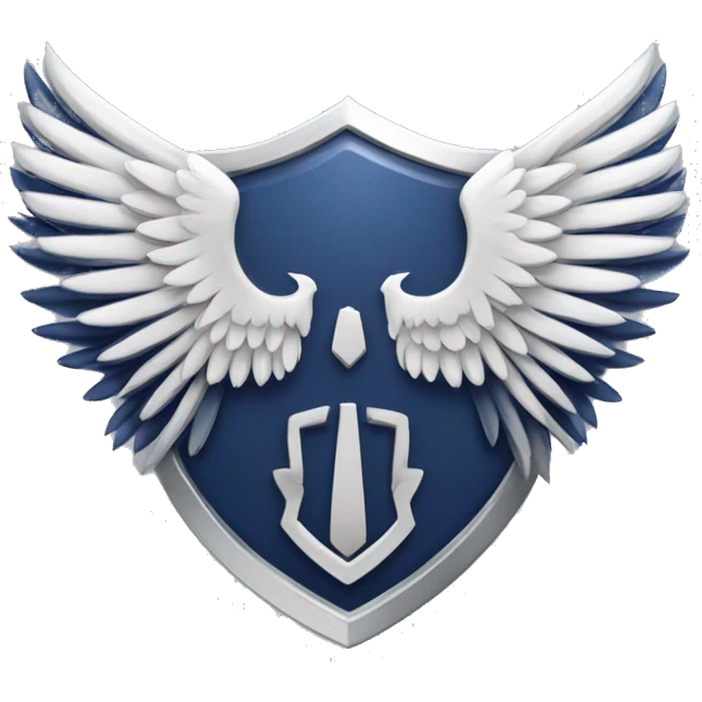 The Wings of Freedom emblem shows two layered wings—one navy blue and one white—facing outward on a light gray shield. Each wing has sharp, pointed feathers, symbolizing freedom and strength. emoji