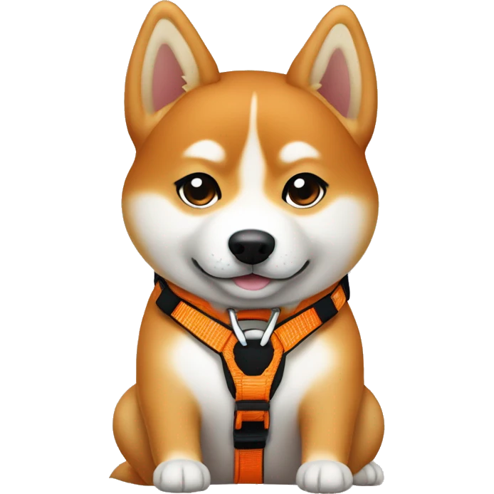 Slim Shiba Inu sitting in the orange harness emoji