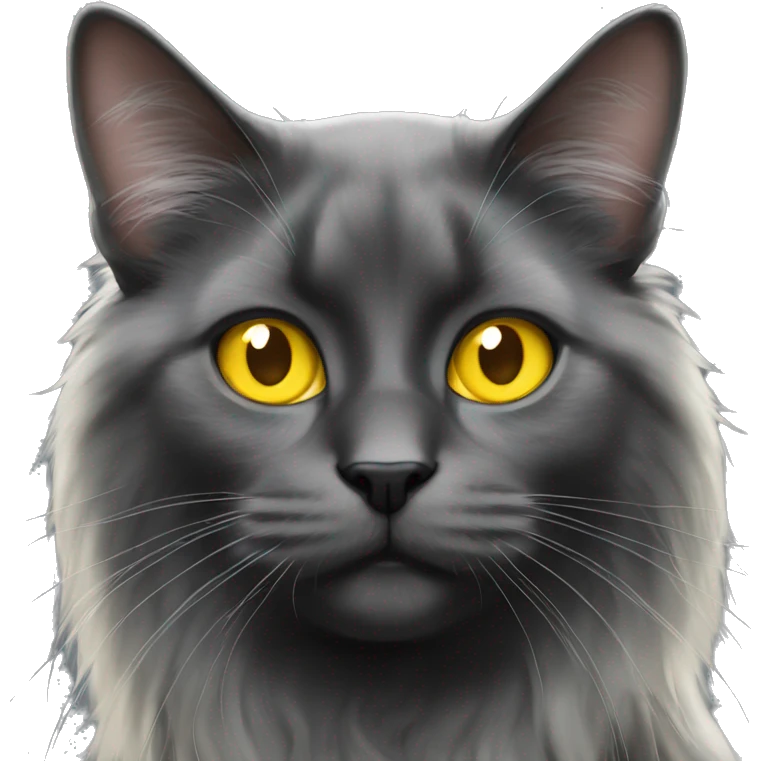 Black cat long hair big yellow eyes  emoji