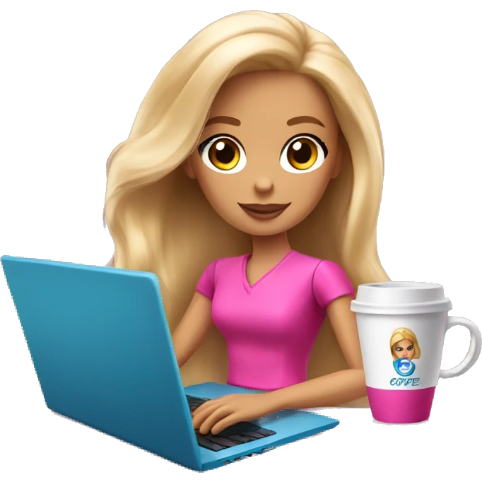 barbie student with laptop and coffee emoji