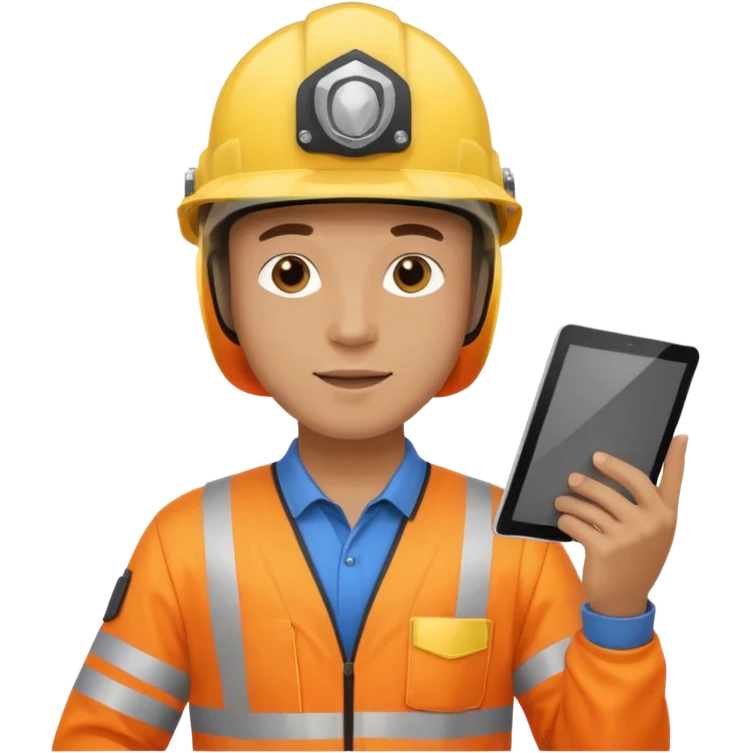 a guy wearing safety outfit with helmet holding a safety first tablet emoji