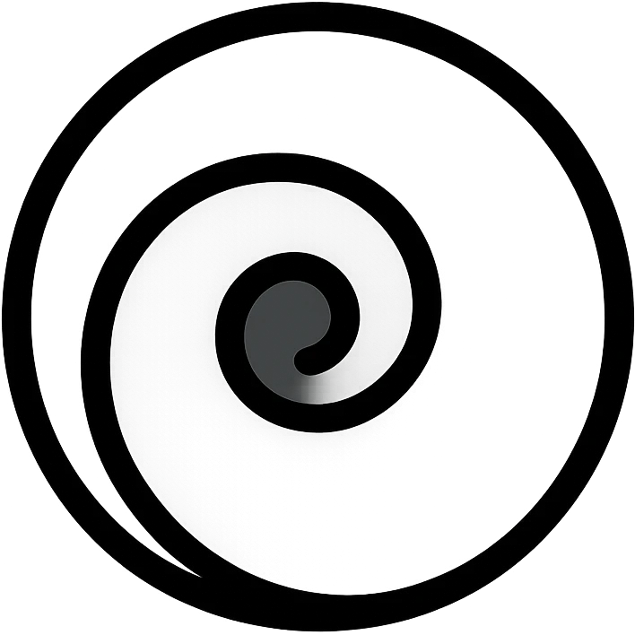 Wicken spiral, minimal, abstract, black white grey colors, icon style emoji