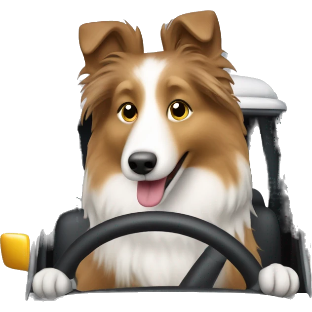 Shetland sheepdog driving emoji