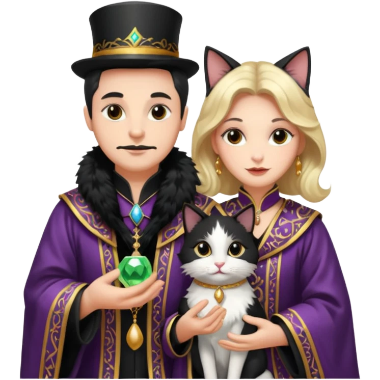 magician couple and their pet cat emoji