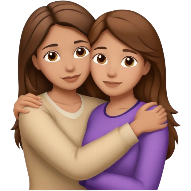Hispanic mother and teen daughter brown hair hugging emoji